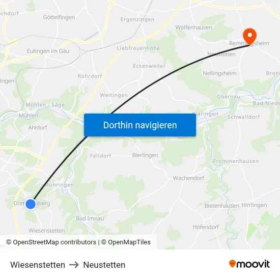 Wiesenstetten to Neustetten map