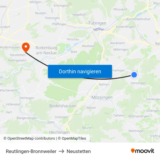 Reutlingen-Bronnweiler to Neustetten map