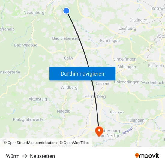 Würm to Neustetten map