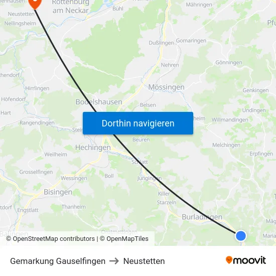Gemarkung Gauselfingen to Neustetten map