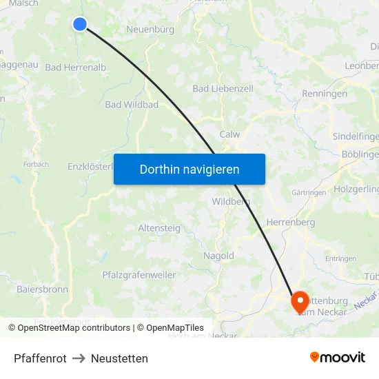 Pfaffenrot to Neustetten map