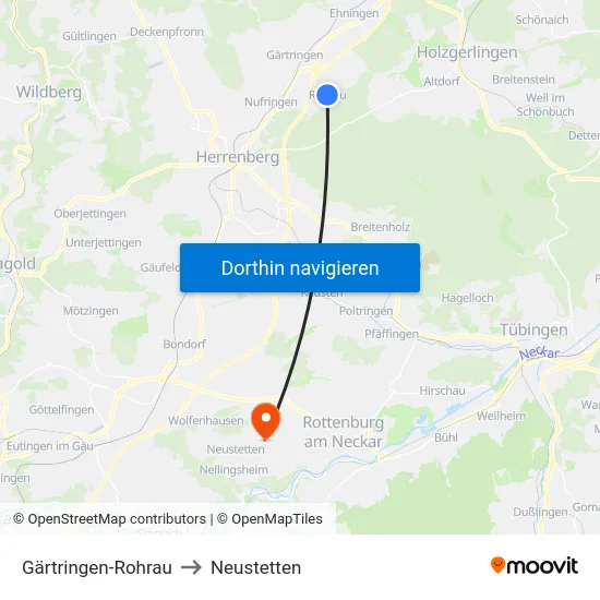 Gärtringen-Rohrau to Neustetten map