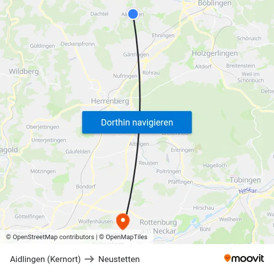 Aidlingen (Kernort) to Neustetten map
