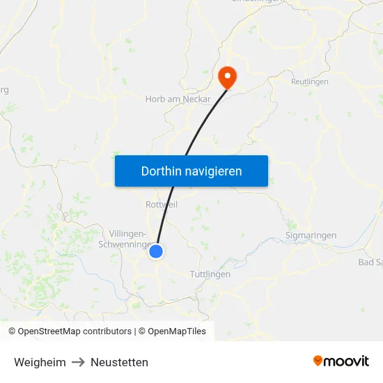 Weigheim to Neustetten map