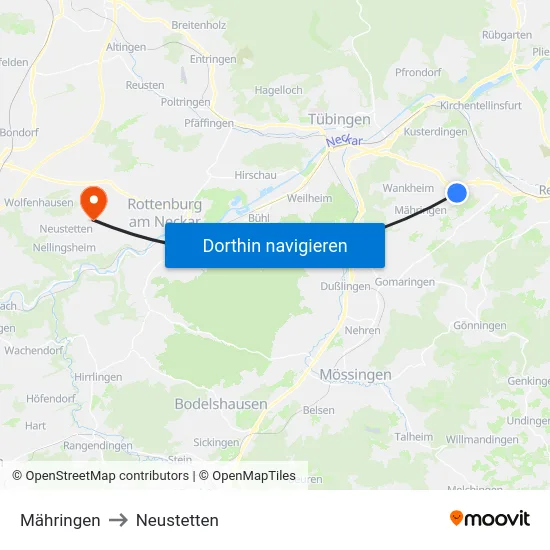 Mähringen to Neustetten map