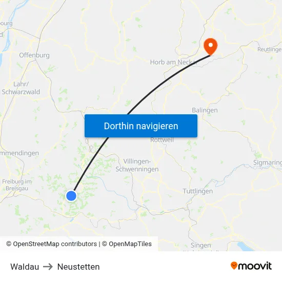 Waldau to Neustetten map