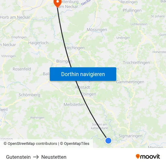 Gutenstein to Neustetten map