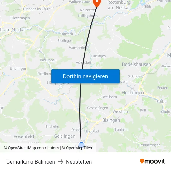 Gemarkung Balingen to Neustetten map