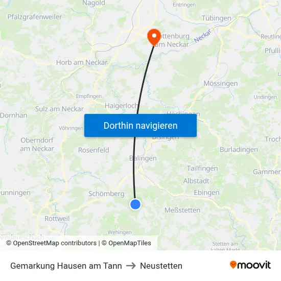 Gemarkung Hausen am Tann to Neustetten map