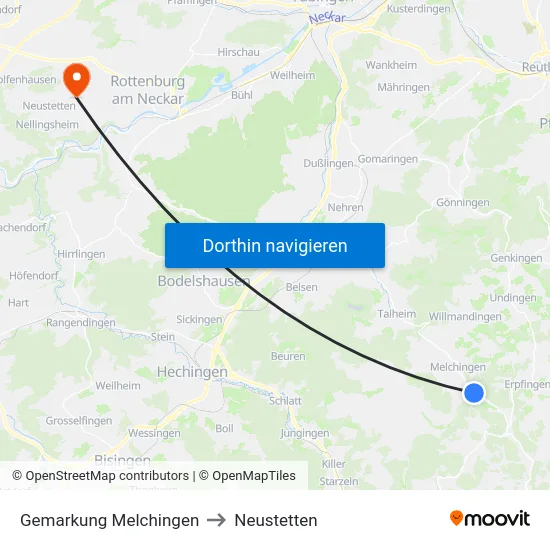 Gemarkung Melchingen to Neustetten map