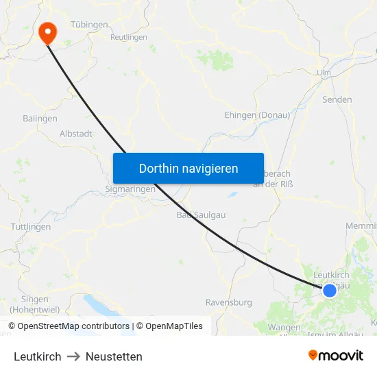 Leutkirch to Neustetten map