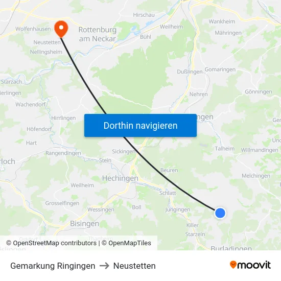 Gemarkung Ringingen to Neustetten map