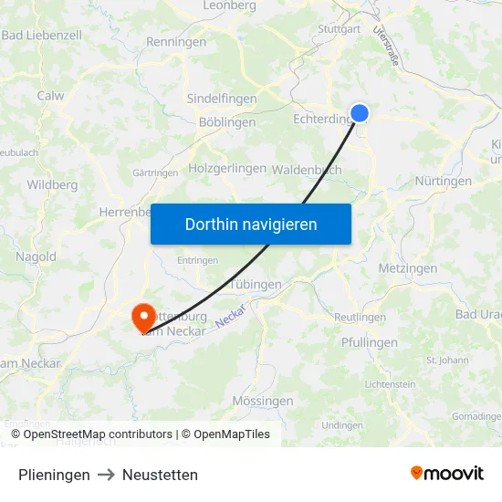 Plieningen to Neustetten map