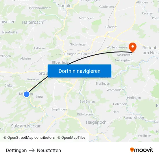 Dettingen to Neustetten map