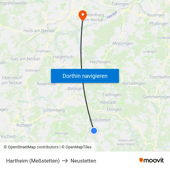 Hartheim (Meßstetten) to Neustetten map