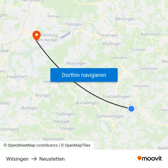 Wilsingen to Neustetten map