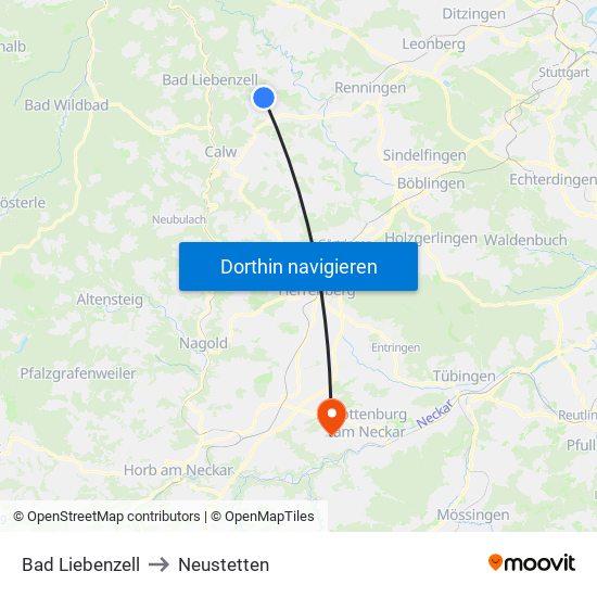 Bad Liebenzell to Neustetten map