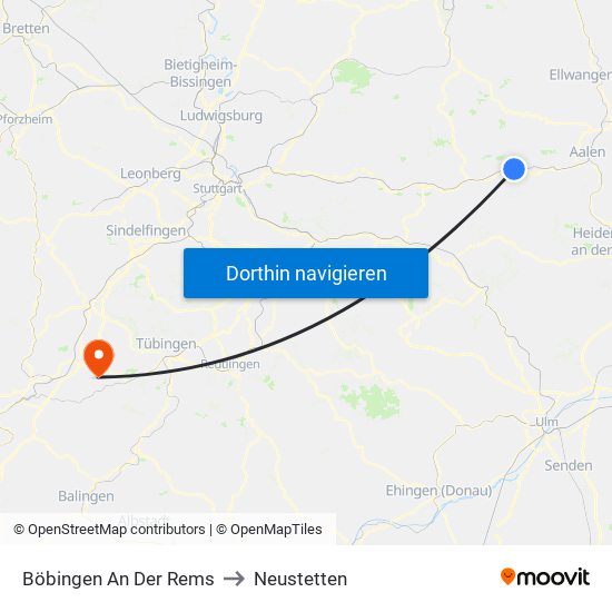 Böbingen An Der Rems to Neustetten map