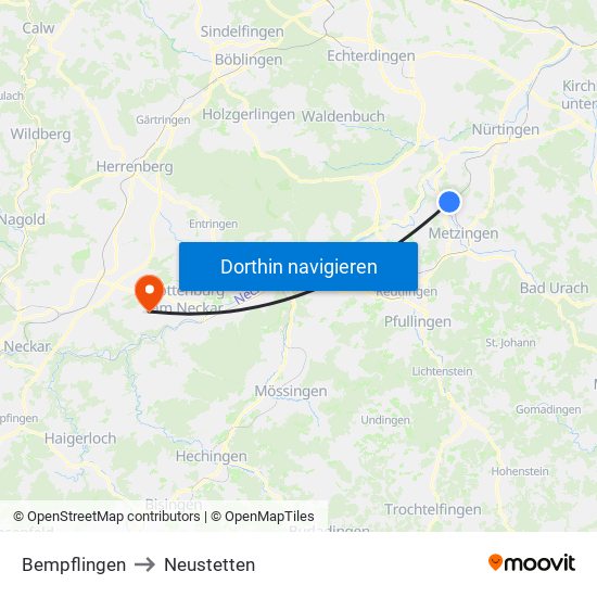 Bempflingen to Neustetten map