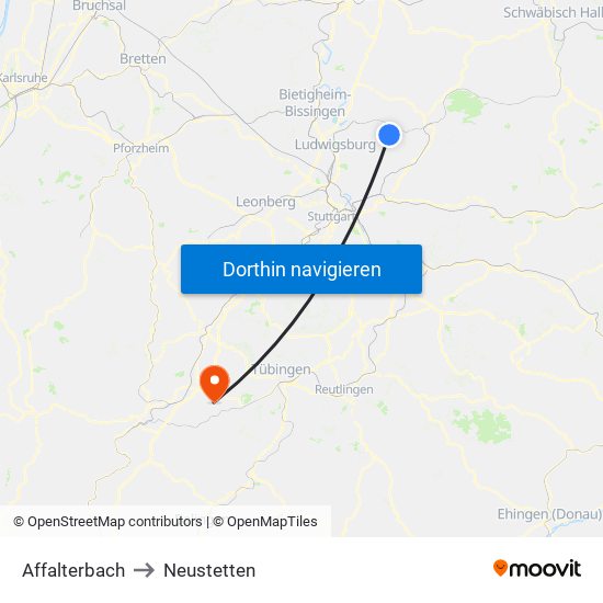 Affalterbach to Neustetten map