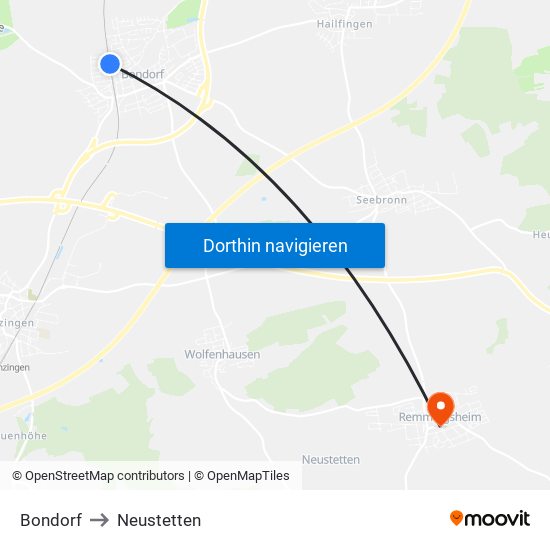 Bondorf to Neustetten map