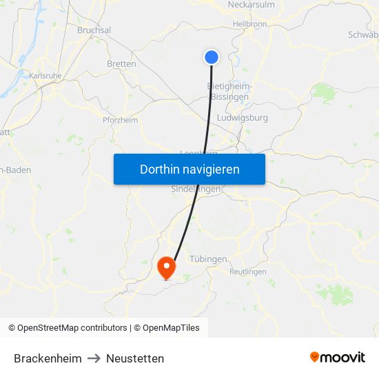 Brackenheim to Neustetten map