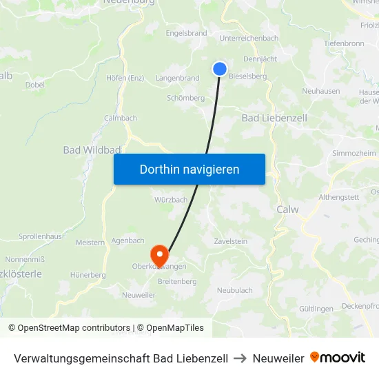 Verwaltungsgemeinschaft Bad Liebenzell to Neuweiler map