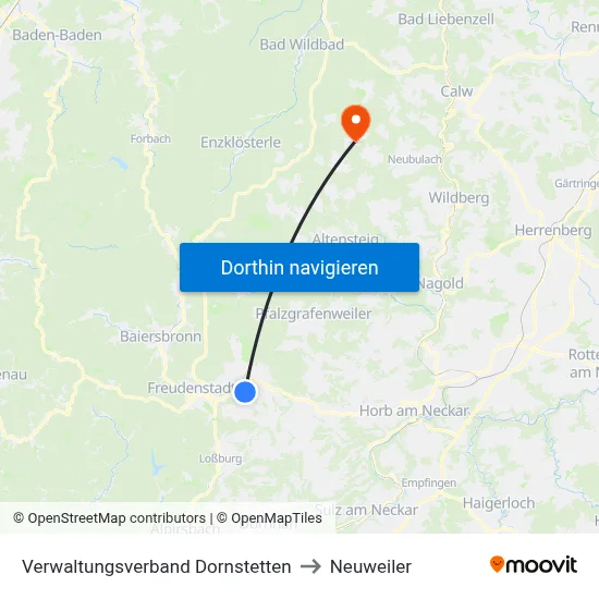 Verwaltungsverband Dornstetten to Neuweiler map