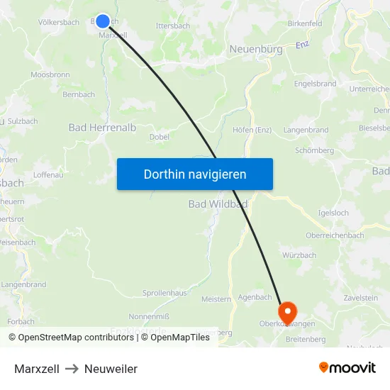 Marxzell to Neuweiler map