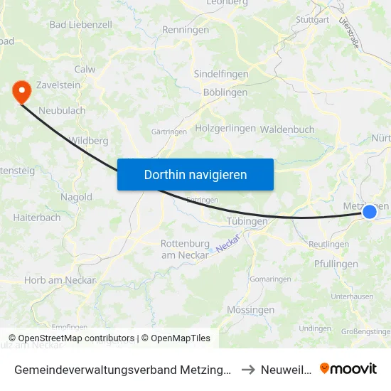 Gemeindeverwaltungsverband Metzingen to Neuweiler map