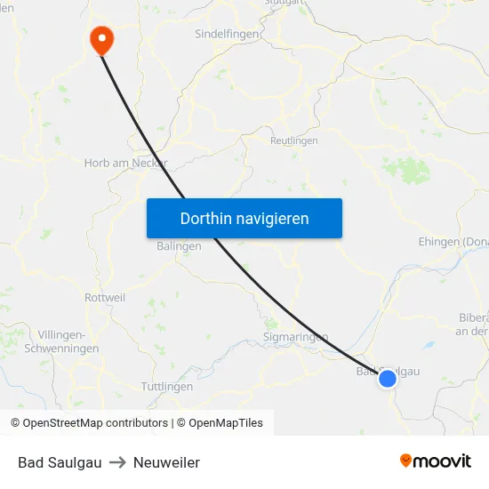 Bad Saulgau to Neuweiler map