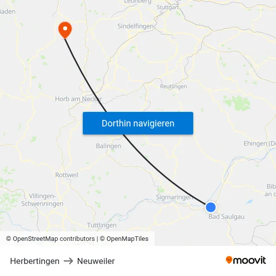 Herbertingen to Neuweiler map