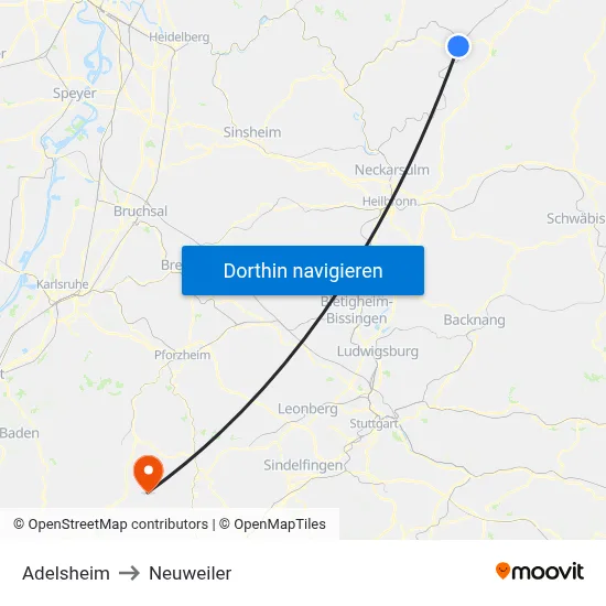 Adelsheim to Neuweiler map