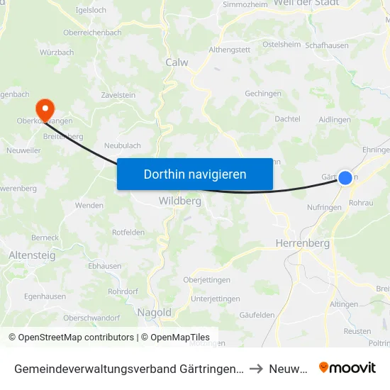 Gemeindeverwaltungsverband Gärtringen/Ehningen to Neuweiler map