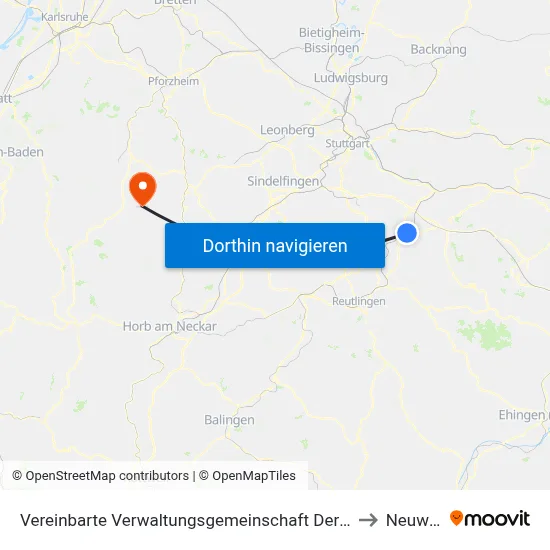 Vereinbarte Verwaltungsgemeinschaft Der Stadt Nürtingen to Neuweiler map