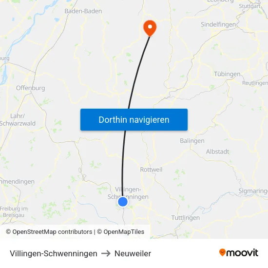 Villingen-Schwenningen to Neuweiler map