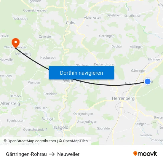 Gärtringen-Rohrau to Neuweiler map