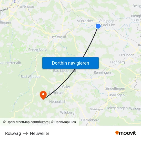 Roßwag to Neuweiler map