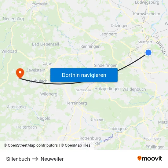 Sillenbuch to Neuweiler map