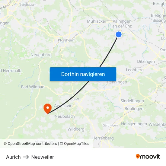 Aurich to Neuweiler map