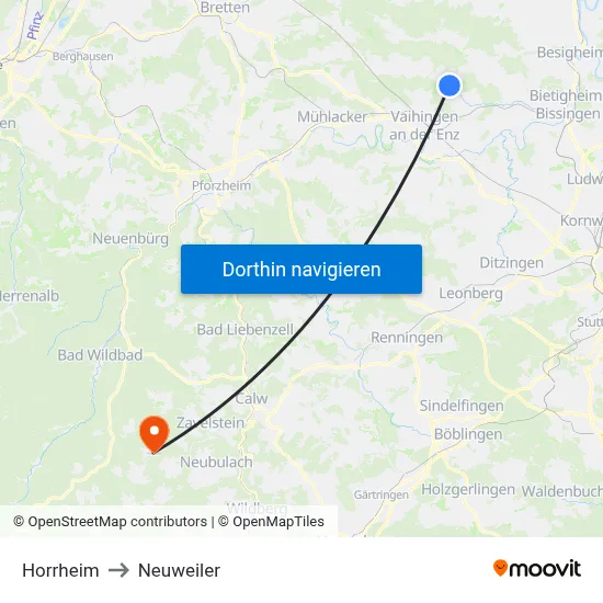 Horrheim to Neuweiler map