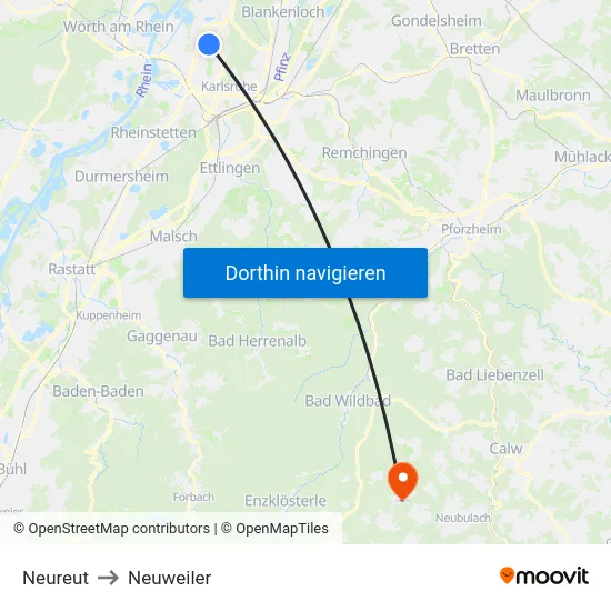 Neureut to Neuweiler map
