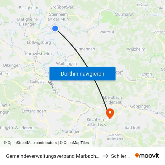 Gemeindeverwaltungsverband Marbach am Neckar to Schlierbach map