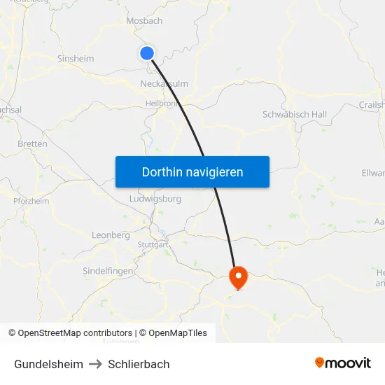 Gundelsheim to Schlierbach map