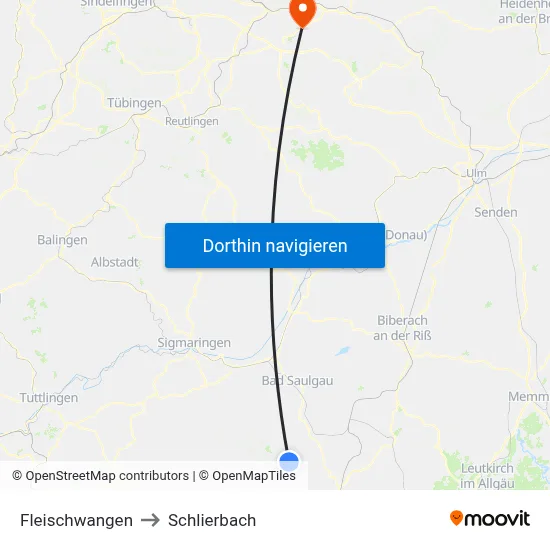 Fleischwangen to Schlierbach map