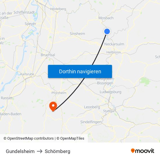 Gundelsheim to Schömberg map
