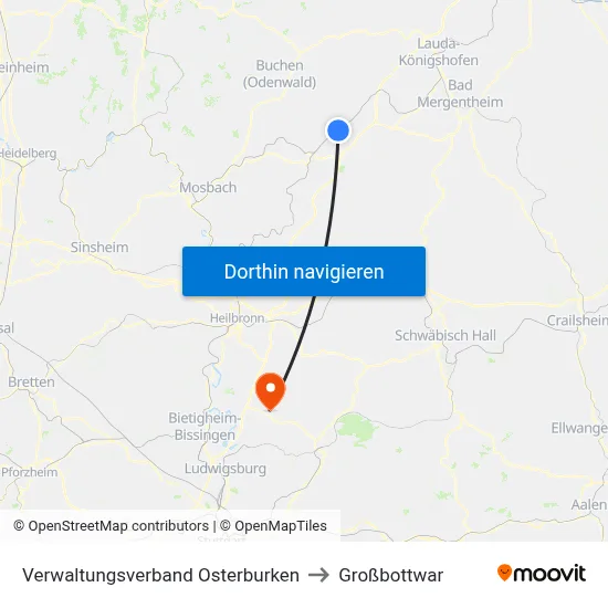 Verwaltungsverband Osterburken to Großbottwar map