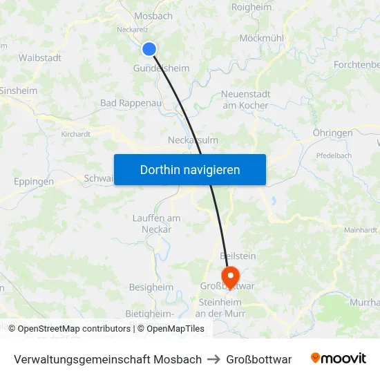 Verwaltungsgemeinschaft Mosbach to Großbottwar map