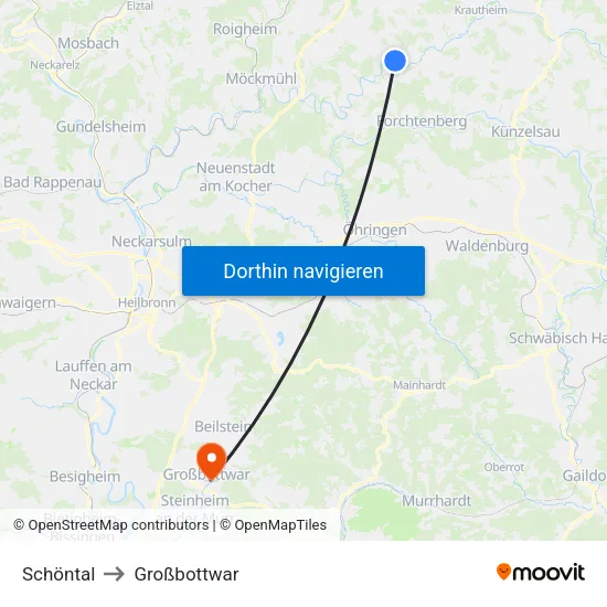Schöntal to Großbottwar map