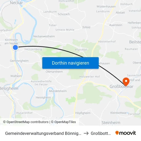 Gemeindeverwaltungsverband Bönnigheim to Großbottwar map